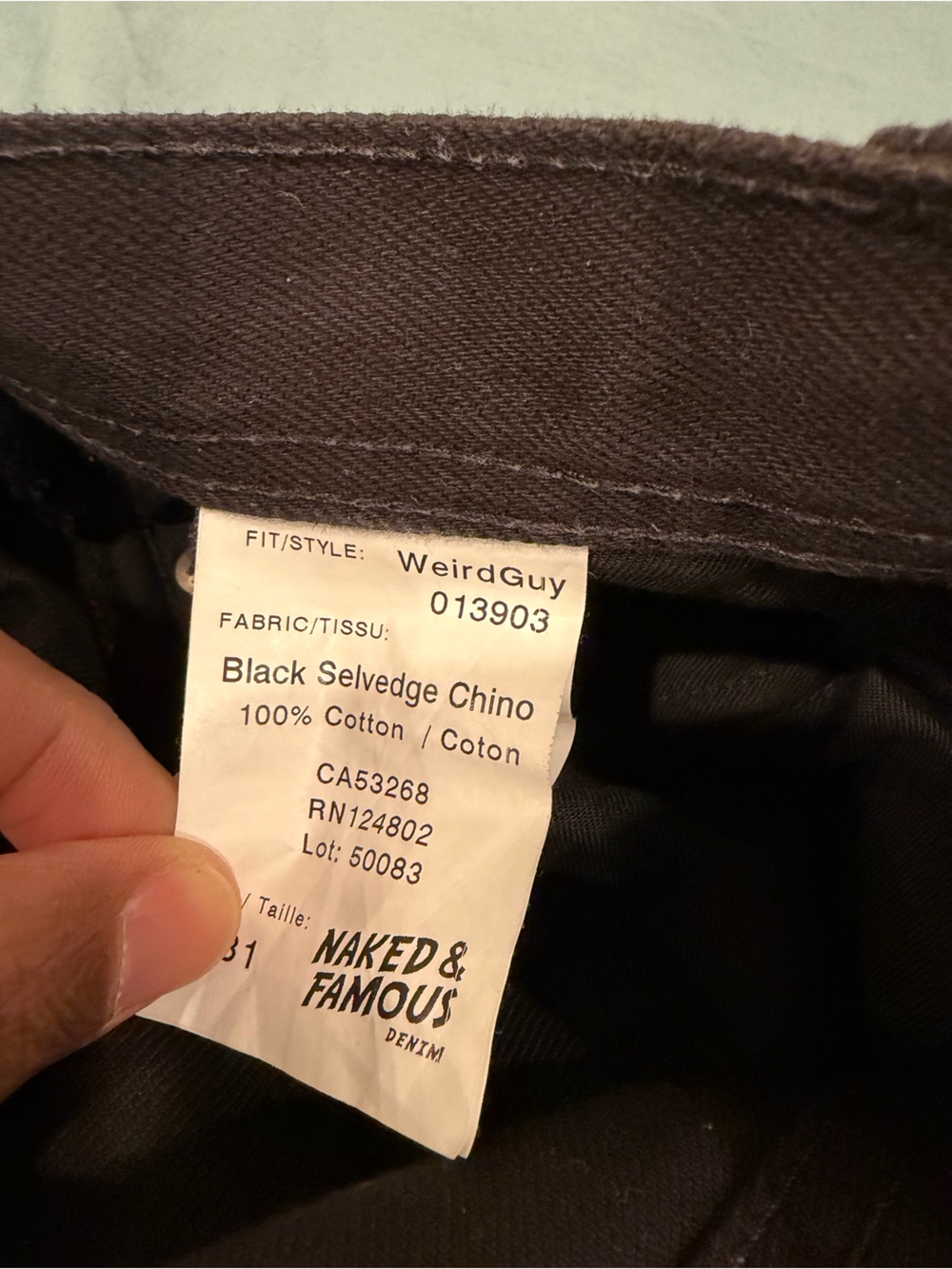 Naked & Famous Denim Black Selvedge Chino Jeans - Men
